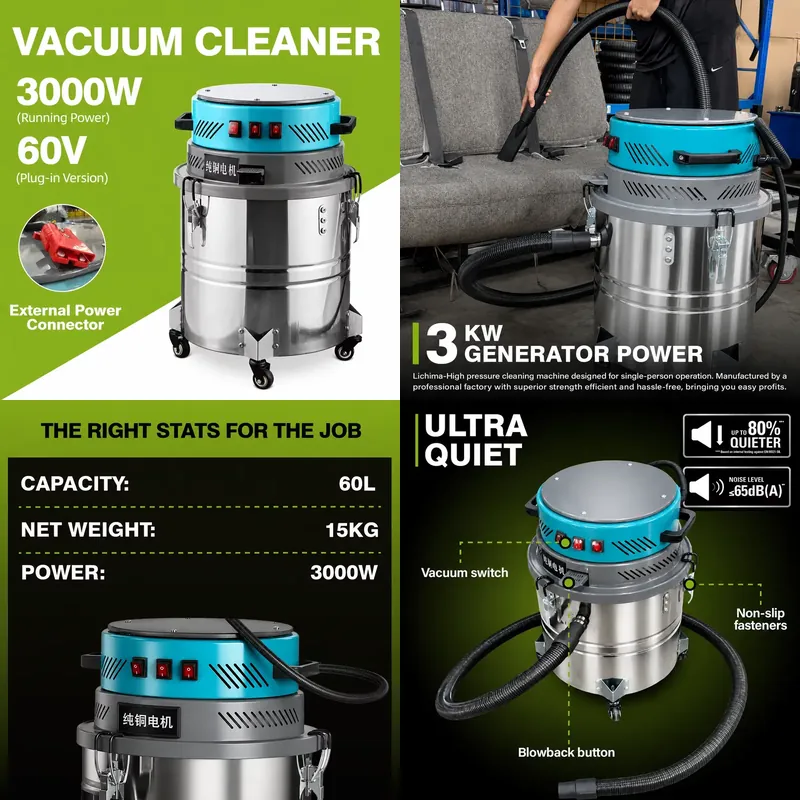 Wet Dry Vacuum 60L - Низкошумный пылесос для сухой и влажной